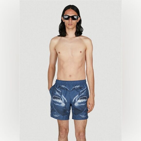 NWT $420 Burberry Shark Print Martin Swim Shorts Trunks Navy Men's S AUTHENTIC - Picture 1 of 7
